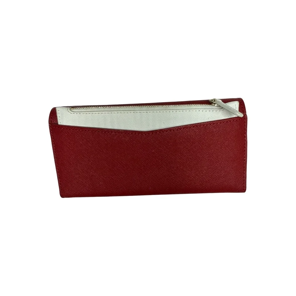 Michael Kors Red Saffiano Leather Striped Envelope Wallet Gold Hardware